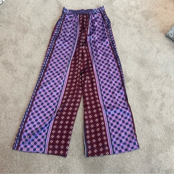 House of Harlow purple burgundy satin effect geometric printed pyjama pants NWT - Picture 5 of 15